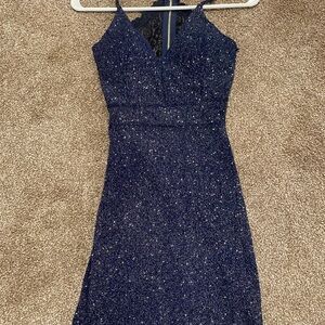 Elegant Navy Glitter Backless Dress